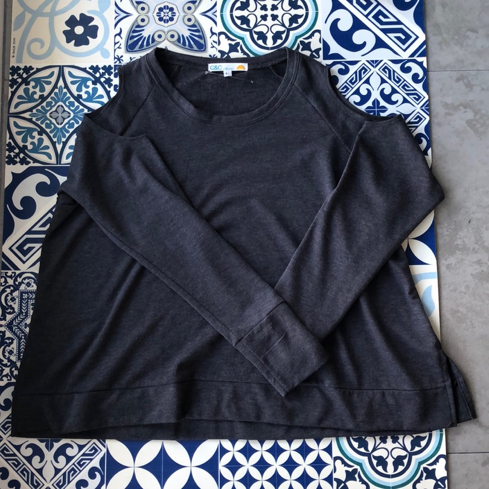 C&C California Dark Grey Cold Shoulder Long Sleeve